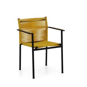 Jakarta dining armchair 56, alu Black, rope weave Lemon, arm teak Natural, stackable, MOQ 4/colormix