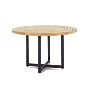 Jakarta dining table dia.120x76h cm, base aluminium Black, top teak Natural, KD